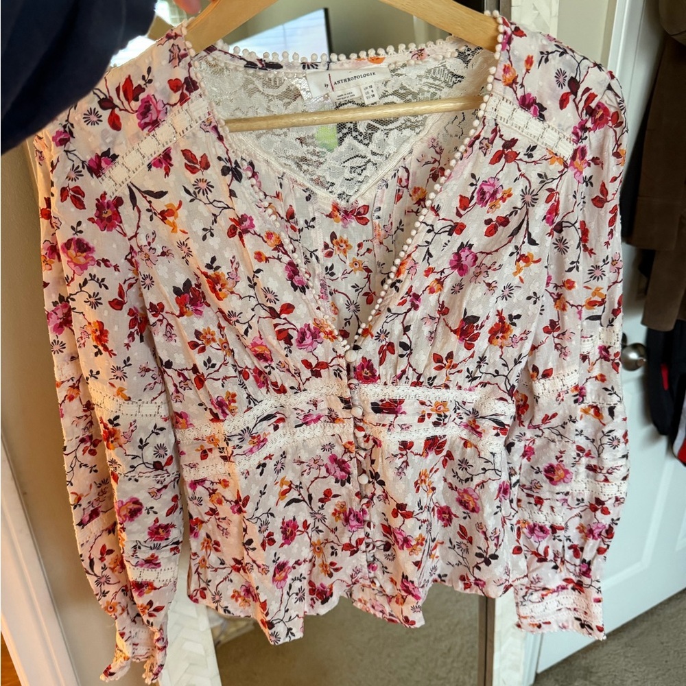 Anthropologie Floral Puff Sleeve Blouse - Picture 6 of 9
